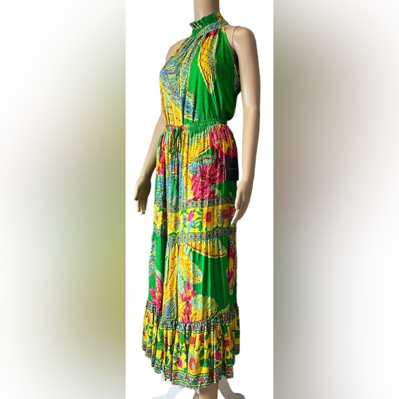 Cynthia Rowley Tropical High Ruffle Neckline Mock Halter Top Long Skirt Small - Picture 3 of 7